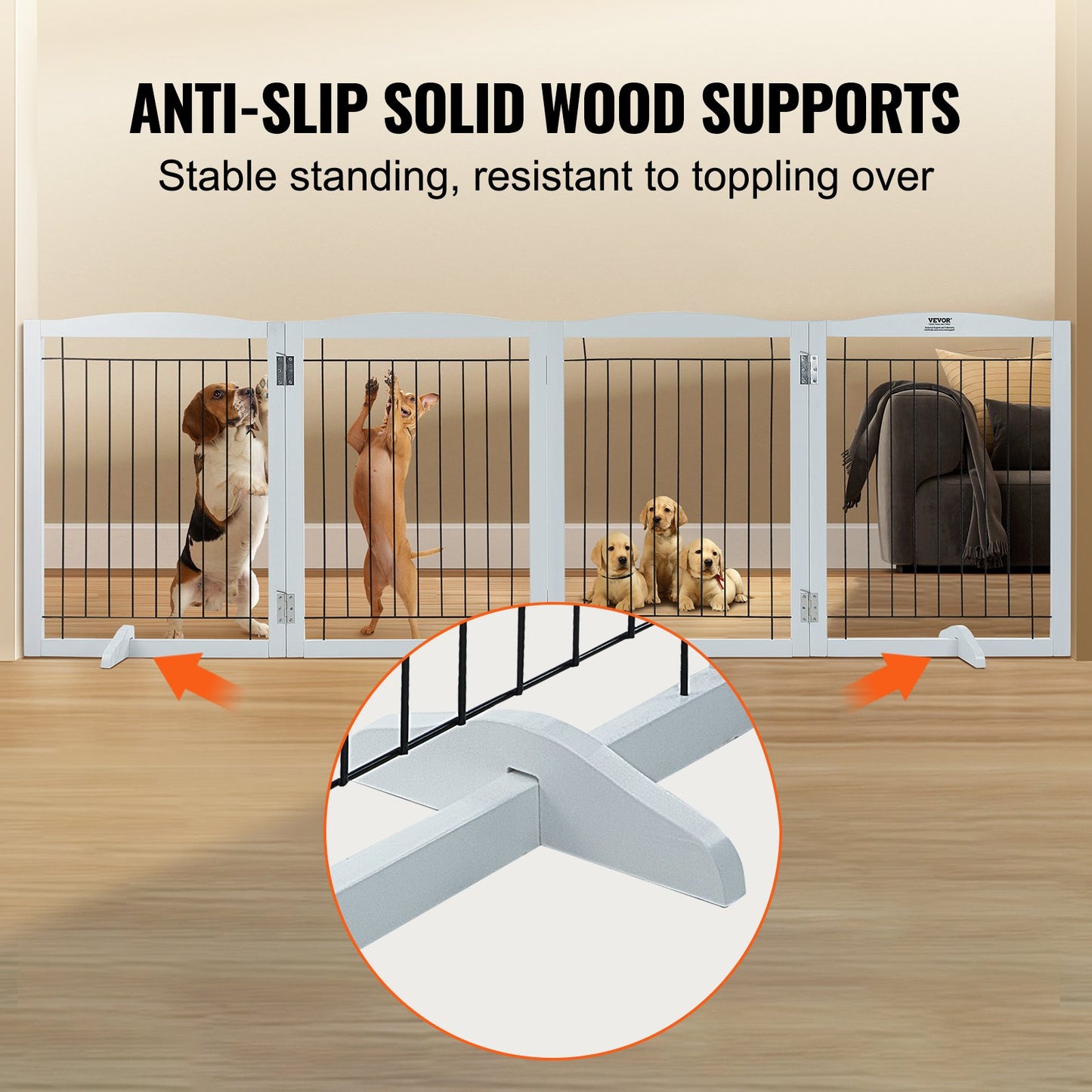 VEVOR Free Standing Dog Gate, 32" H x 96.5" W Freestanding Pet Gate, 4 Panels Foldable