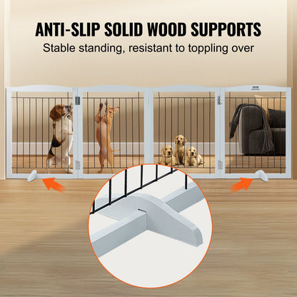 Freestanding Pet Gate, 0.81m H x 2.45m W, 4 Foldable Panels, Indoor Use, White