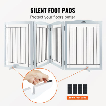Freestanding Pet Gate, 0.81m H x 2.45m W, 4 Foldable Panels, Indoor Use, White
