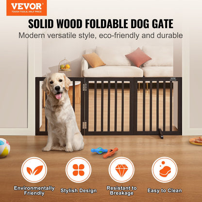 Foldable Freestanding Pet Gate, 0.6x1.5m, Brown, Modern Design, Easy Setup