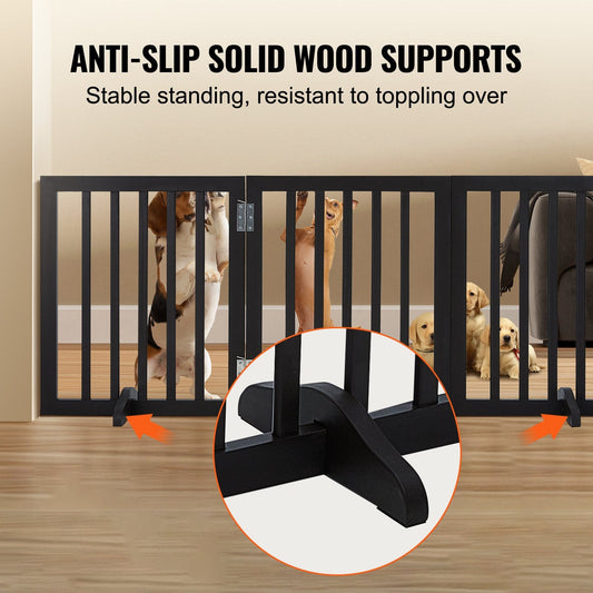 Foldable Freestanding Pet Gate, 0.6x1.5m, Brown, Modern Design, Easy Setup