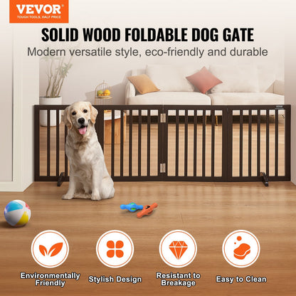 Freestanding Foldable Pet Gate, Brown, 0.6 x 2.04 m, Easy Assembly, Waterproof