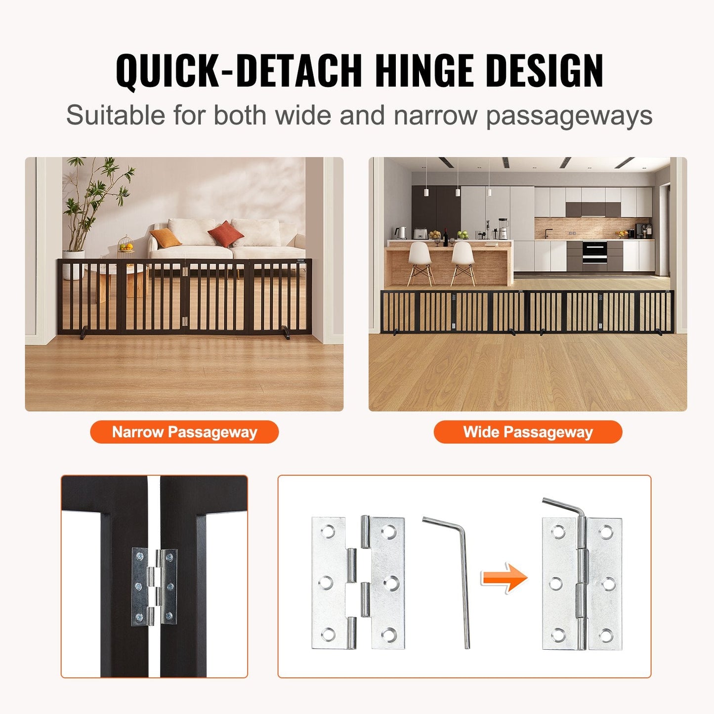 Freestanding Foldable Pet Gate, Brown, 0.6 x 2.04 m, Easy Assembly, Waterproof
