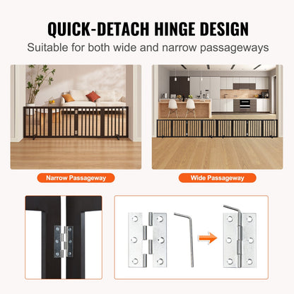 Freestanding Foldable Pet Gate, Brown, 0.6 x 2.04 m, Easy Assembly, Waterproof