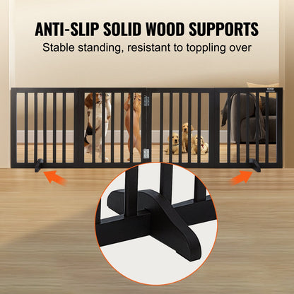 Freestanding Foldable Pet Gate, Brown, 0.6 x 2.04 m, Easy Assembly, Waterproof
