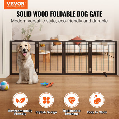 Foldable Brown Pet Gate - 2.45m Freestanding Design, Easy Assembly, Waterproof