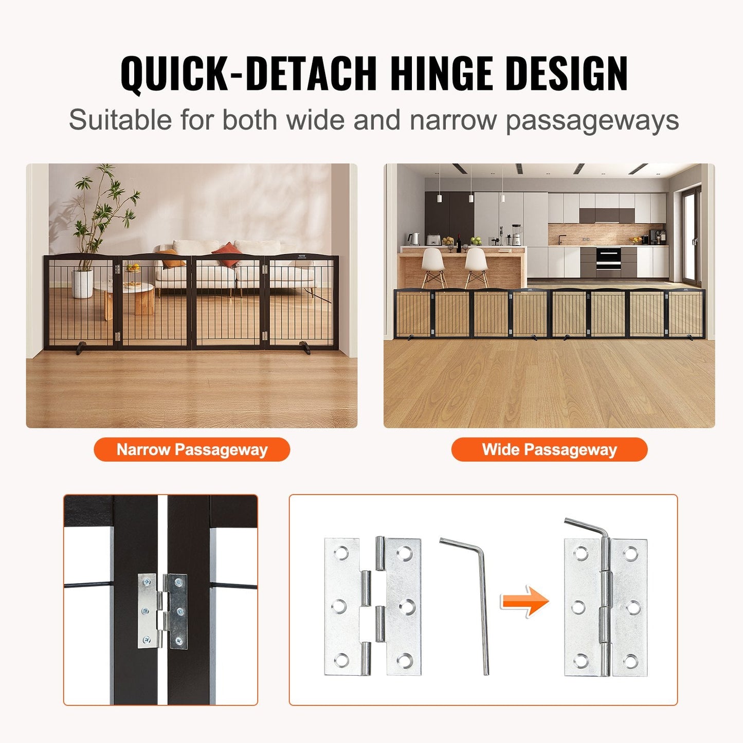 Foldable Brown Pet Gate - 2.45m Freestanding Design, Easy Assembly, Waterproof