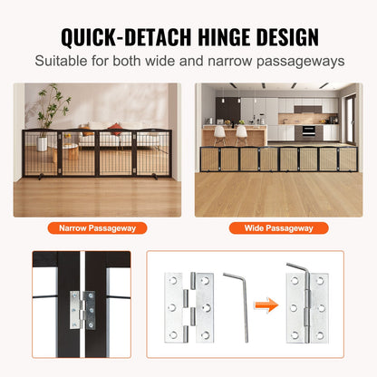 Foldable Brown Pet Gate - 2.45m Freestanding Design, Easy Assembly, Waterproof