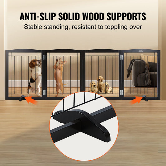 Foldable Brown Pet Gate - 2.45m Freestanding Design, Easy Assembly, Waterproof