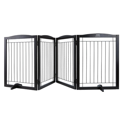 VEVOR Free Standing Dog Gate 32x96.5 inch Freestanding Pet Gate Foldable Brown