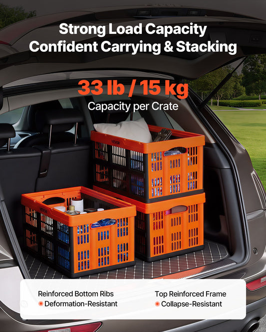 Plastic Collapsible Storage Bins, 45L 6 Packs, Stackable Folding Storage Crates with Handles, Holds 15 kg Per Bin, Foldable Heavy Duty Containers, Space-Saving Baskets, for Home Organizing