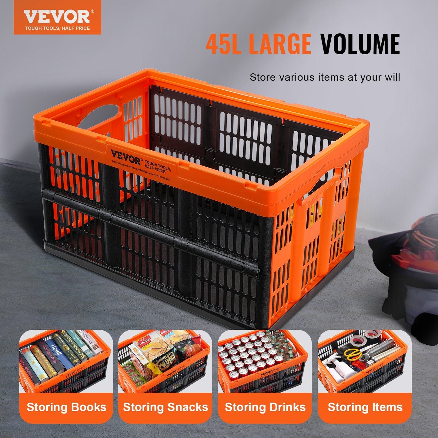 Collapsible 45L Storage Baskets, 3-Pack, Durable Folding Organizers with Handles