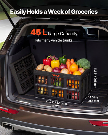 Plastic Collapsible Storage Bins, 45L 3 Packs, Stackable Folding Storage Crates with Handles, Holds 15 kg Per Bin, Foldable Heavy Duty Containers, Space-Saving Baskets, for Home Organizing