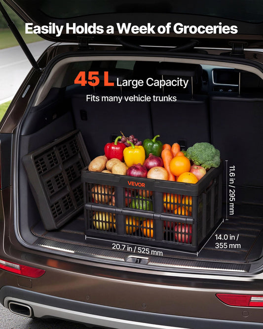 Plastic Collapsible Storage Bins, 45L 3 Packs, Stackable Folding Storage Crates with Handles, Holds 15 kg Per Bin, Foldable Heavy Duty Containers, Space-Saving Baskets, for Home Organizing