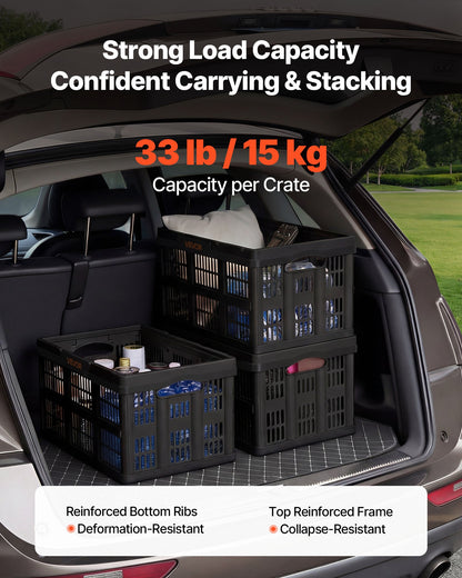 Plastic Collapsible Storage Bins, 45L 3 Packs, Stackable Folding Storage Crates with Handles, Holds 15 kg Per Bin, Foldable Heavy Duty Containers, Space-Saving Baskets, for Home Organizing