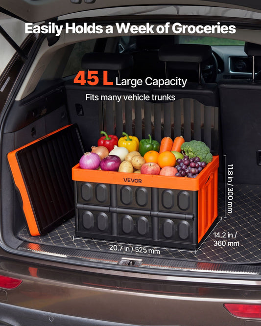 Plastic Collapsible Storage Bins with Lids, 45L 3Packs, Stackable Folding Storage Crates with Handles, Holds 20 kg Per Bin, Heavy Duty Containers, Space-Saving Baskets, for Home Organizing