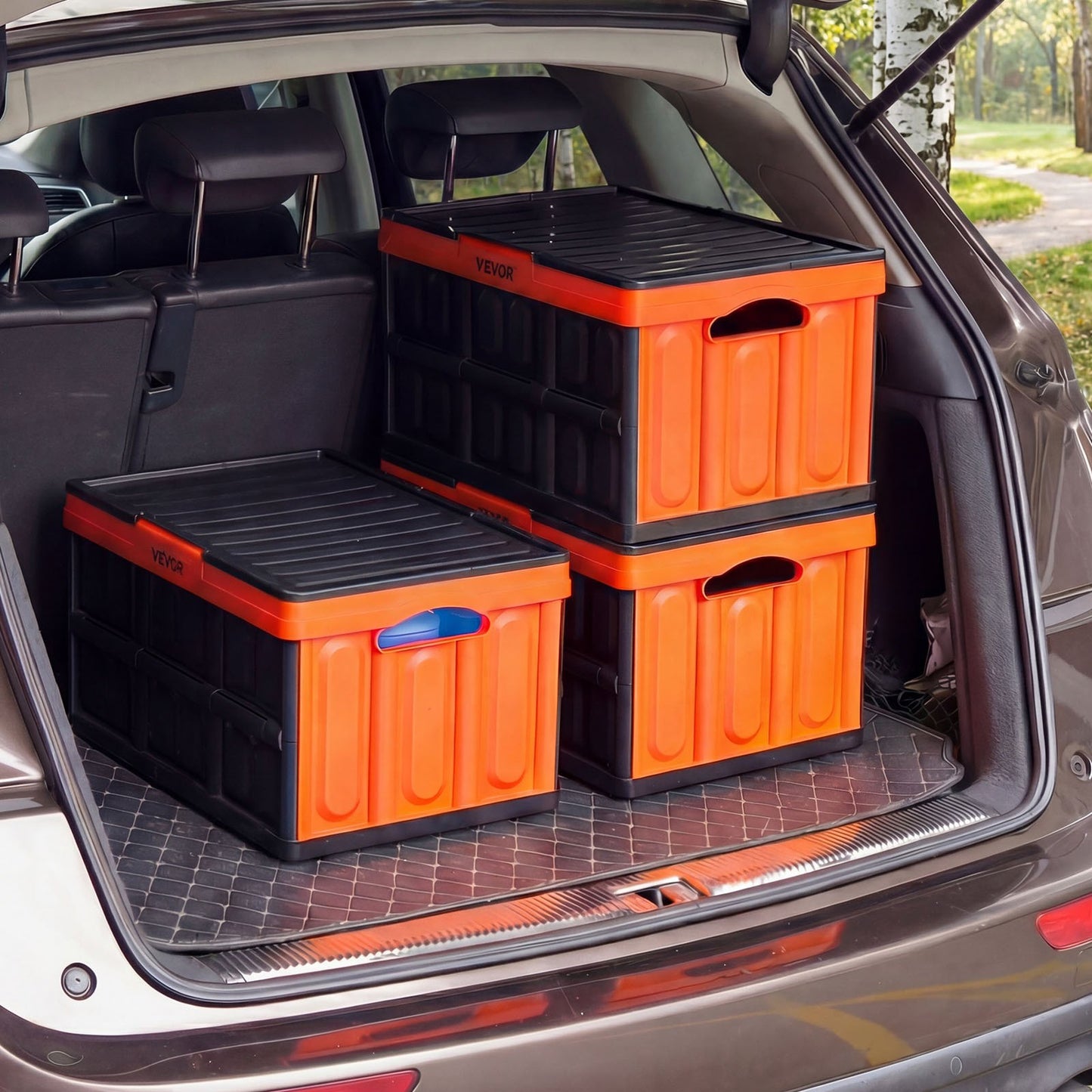 Plastic Collapsible Storage Bins with Lids, 45L 3Packs, Stackable Folding Storage Crates with Handles, Holds 20 kg Per Bin, Heavy Duty Containers, Space-Saving Baskets, for Home Organizing