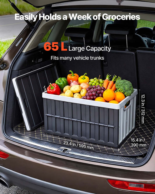 Plastic Collapsible Storage Bins with Lids, 65L 2 Packs, Stackable Folding Storage Crates with Handles, Holds 38 kg Per Bin, Heavy Duty Containers, Space-Saving Baskets, for Home Organizing