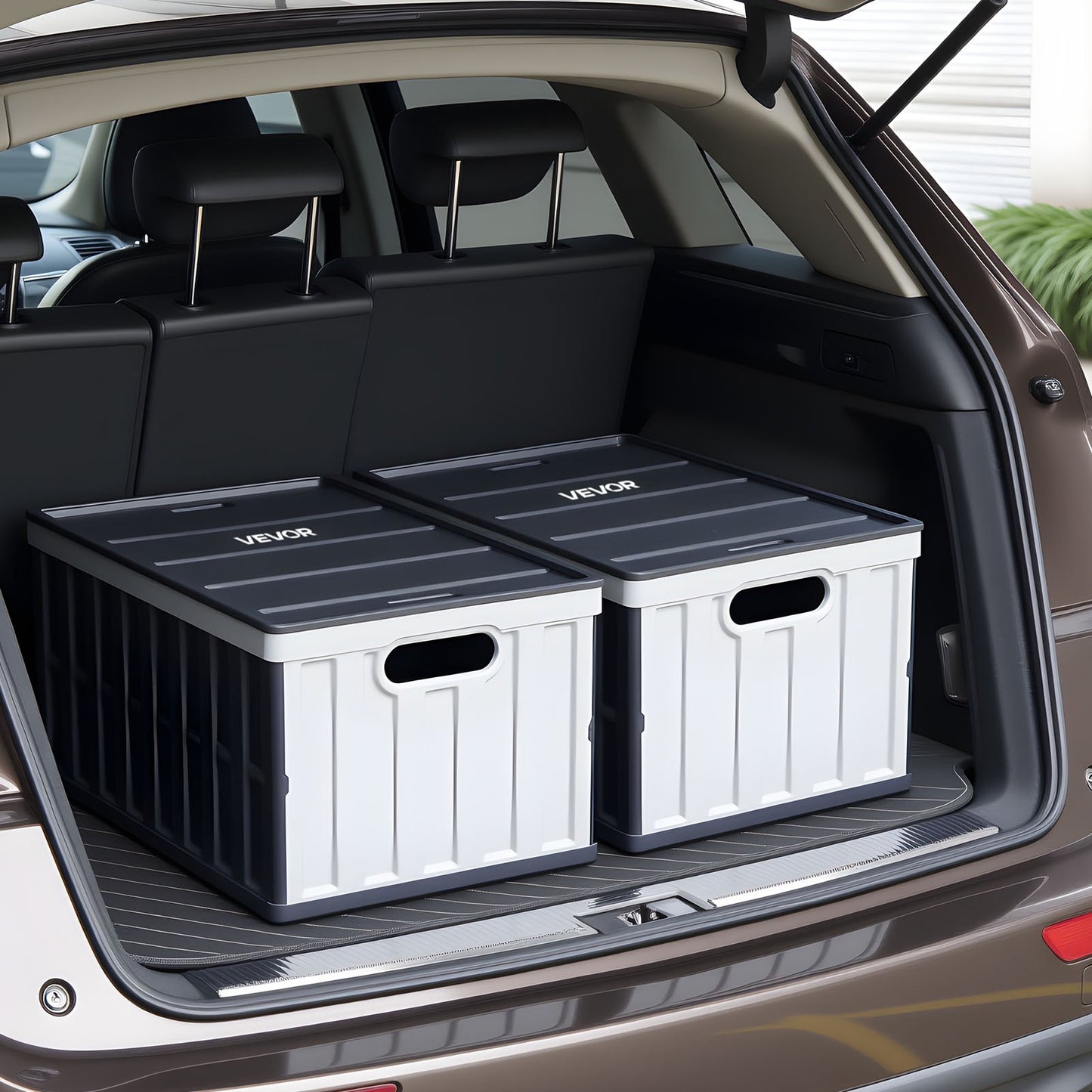 Plastic Collapsible Storage Bins with Lids, 65L 2 Packs, Stackable Folding Storage Crates with Handles, Holds 38 kg Per Bin, Heavy Duty Containers, Space-Saving Baskets, for Home Organizing