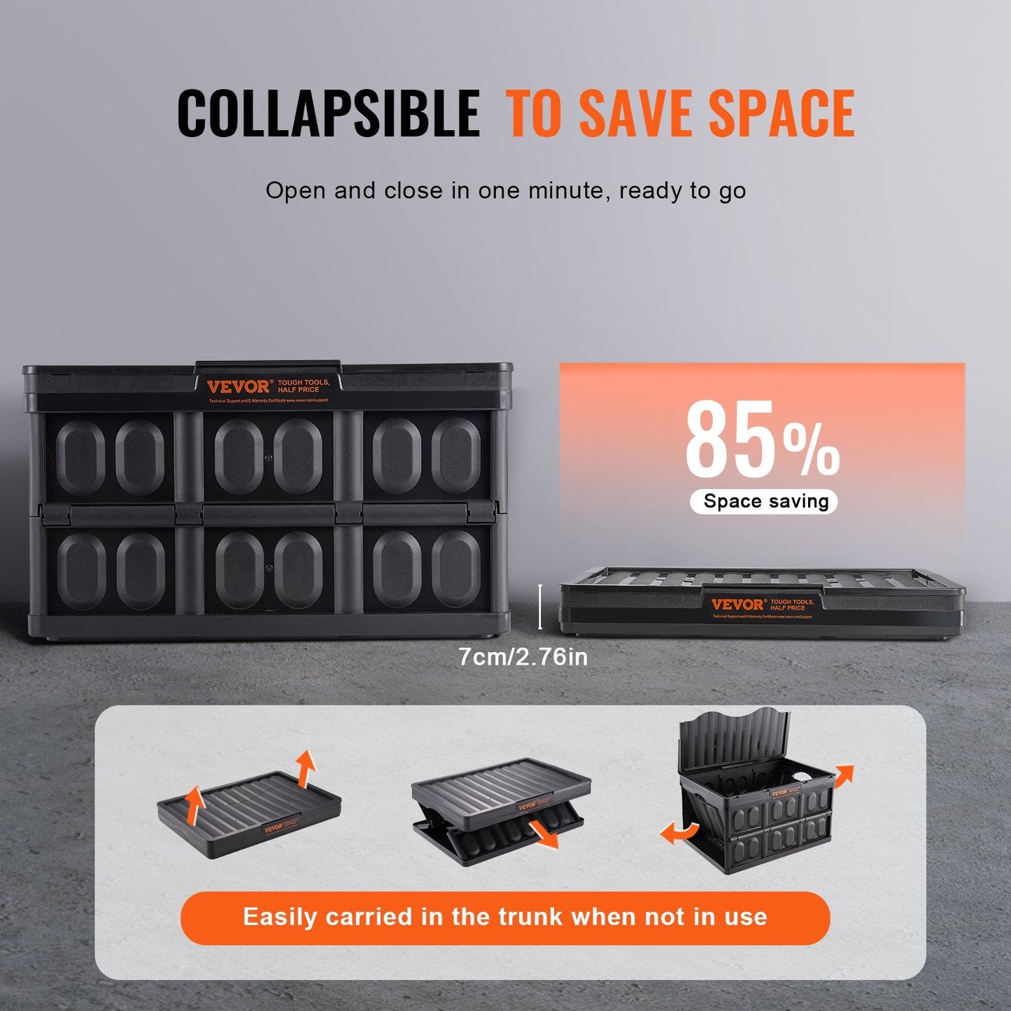 Collapsible 45L Storage Bins with Lids, 3-Pack, Heavy-Duty Utility Crates