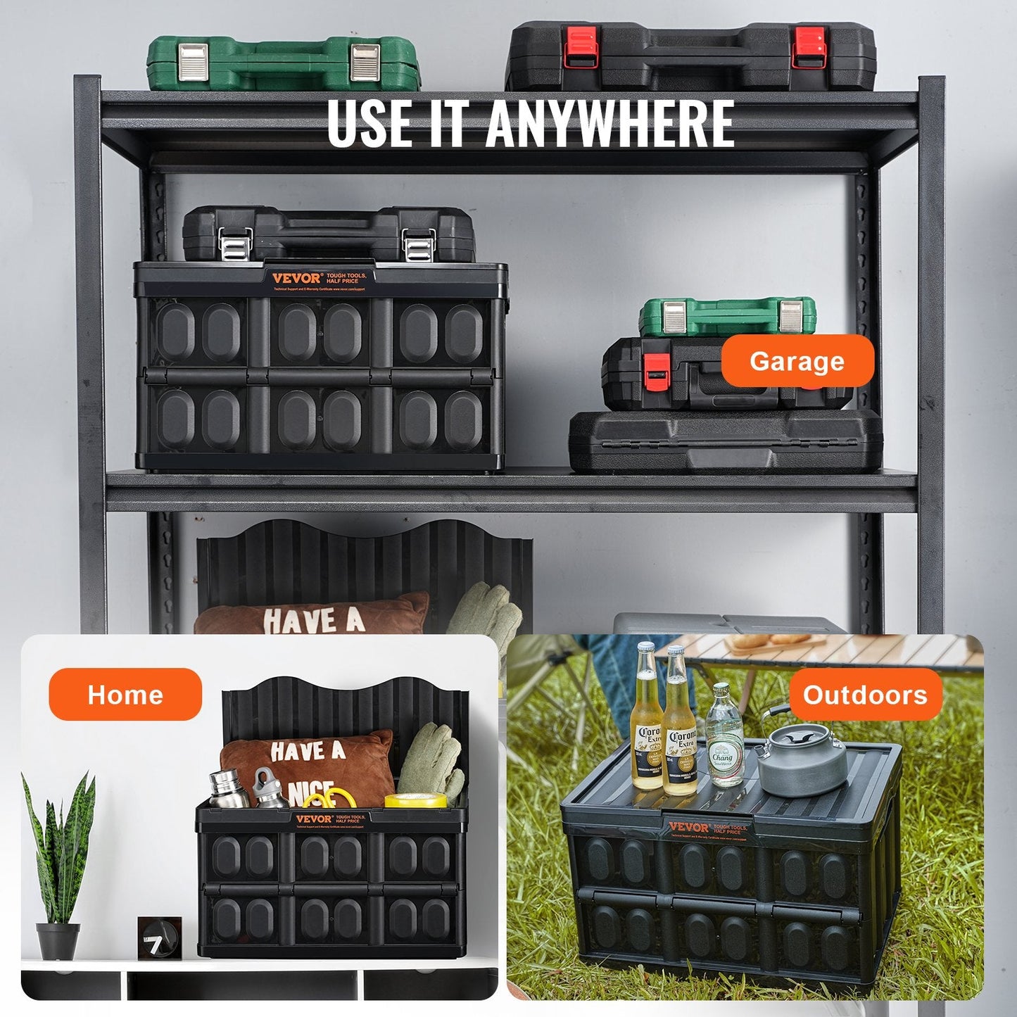 Collapsible 45L Storage Bins with Lids, 3-Pack, Heavy-Duty Utility Crates