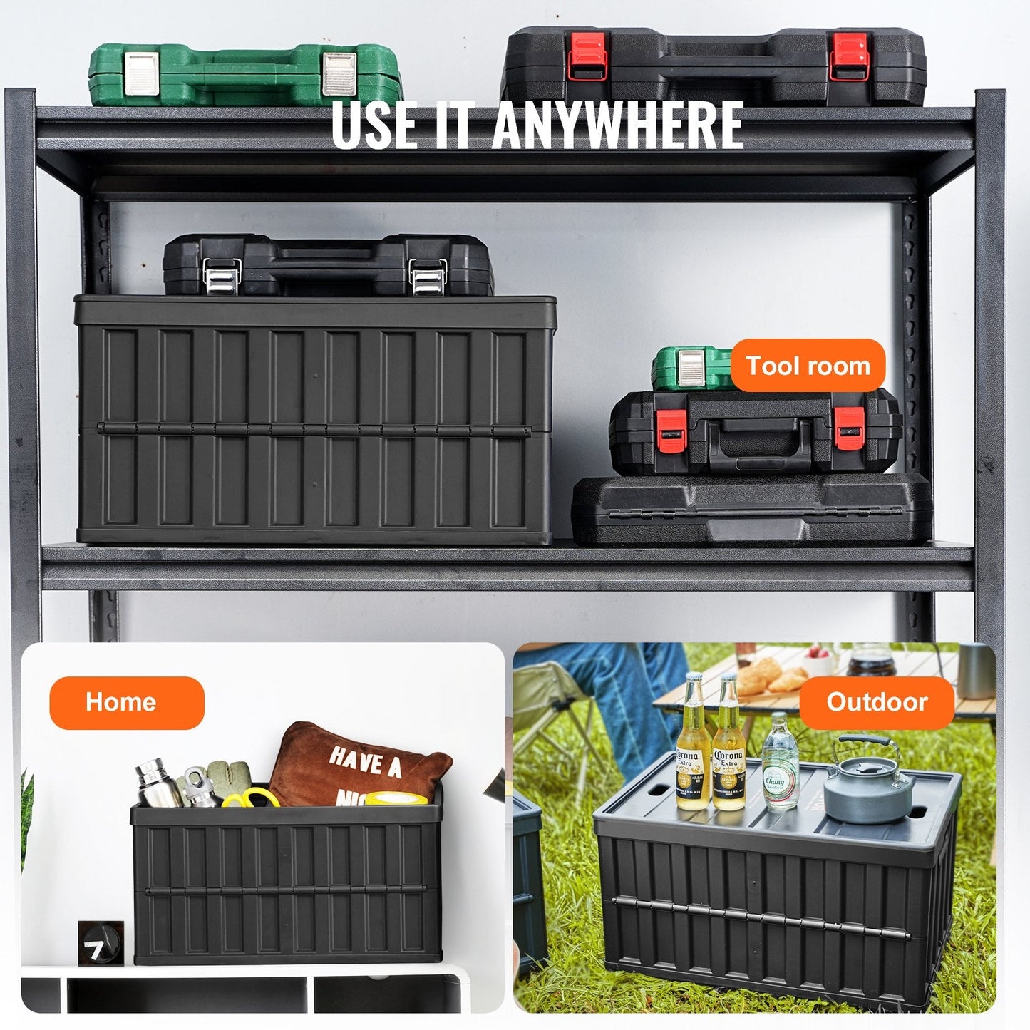 Collapsible 65L Storage Bins with Lids - 3 Pack, Durable Plastic Crates