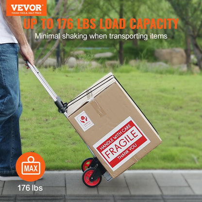 VEVOR Folding Hand Truck, 80 kg Load Capacity, Aluminum Portable Cart, Convertible