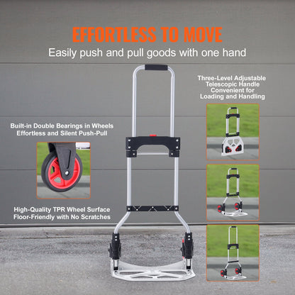 Portable Aluminum Folding Hand Truck, 80 kg Capacity, Convertible & Lightweight