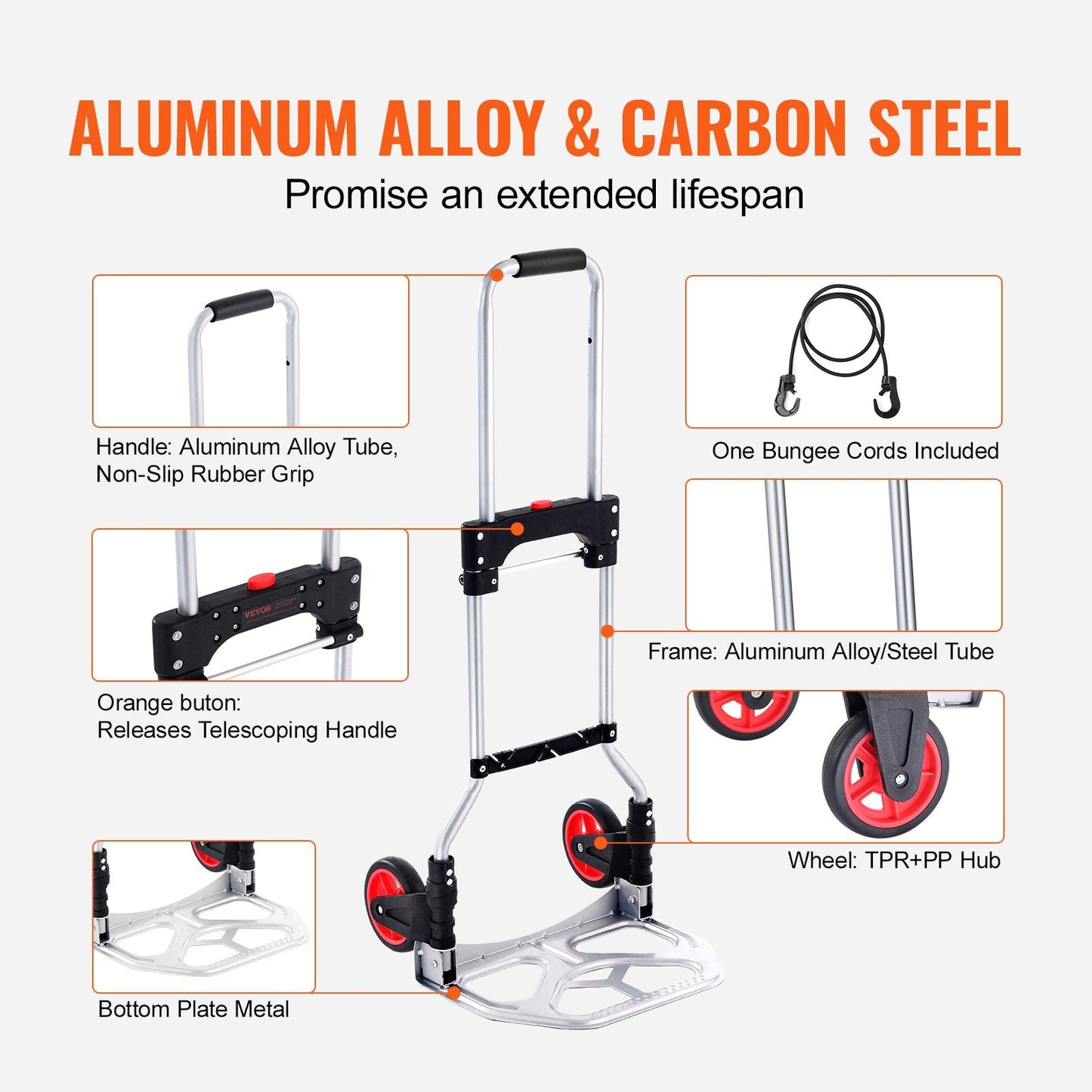 Portable Aluminum Folding Hand Truck, 80 kg Capacity, Convertible & Lightweight