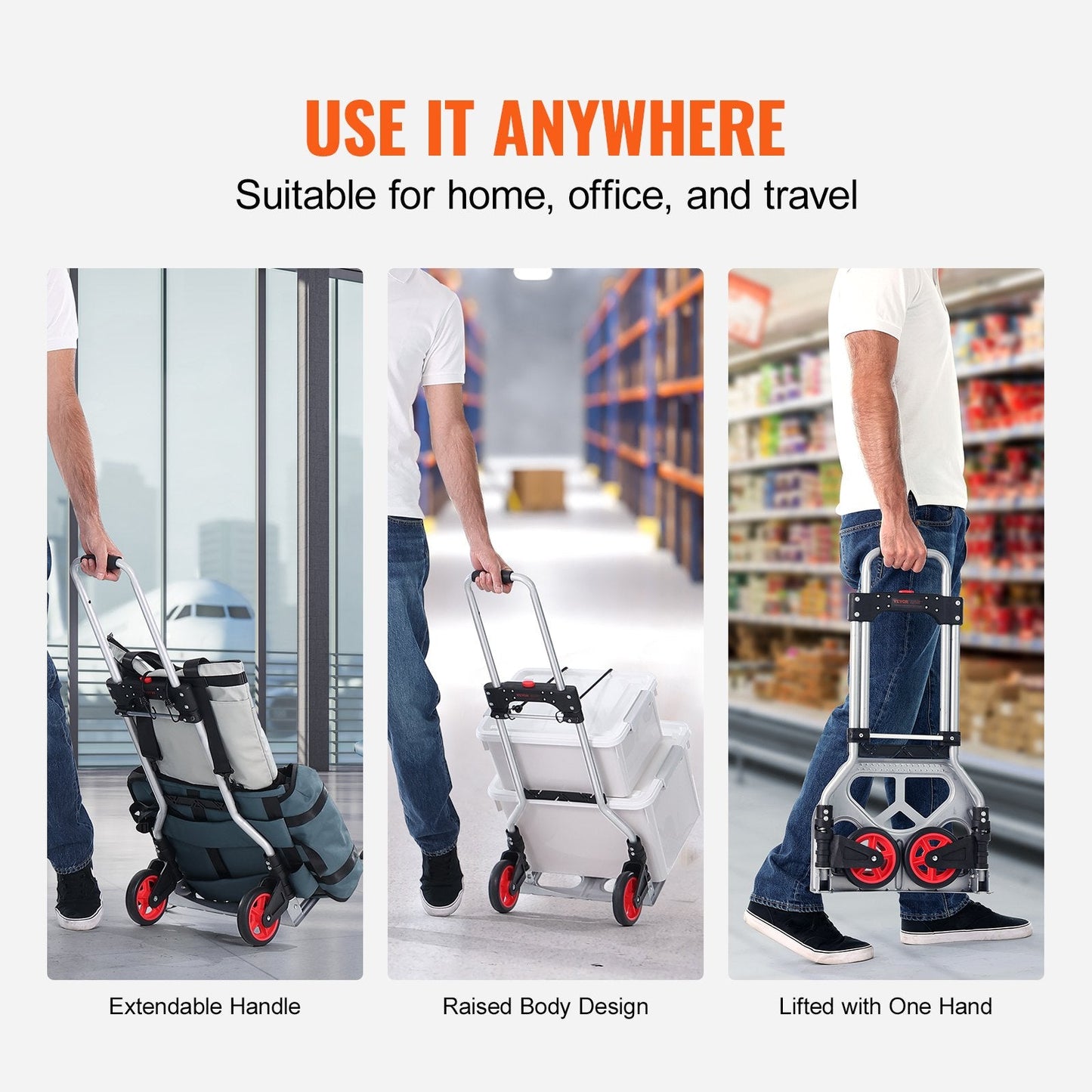 Portable Aluminum Folding Hand Truck, 80 kg Capacity, Convertible & Lightweight