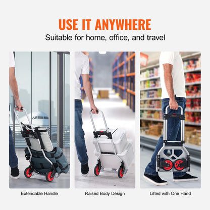 VEVOR Folding Hand Truck, 80 kg Load Capacity, Aluminum Portable Cart, Convertible
