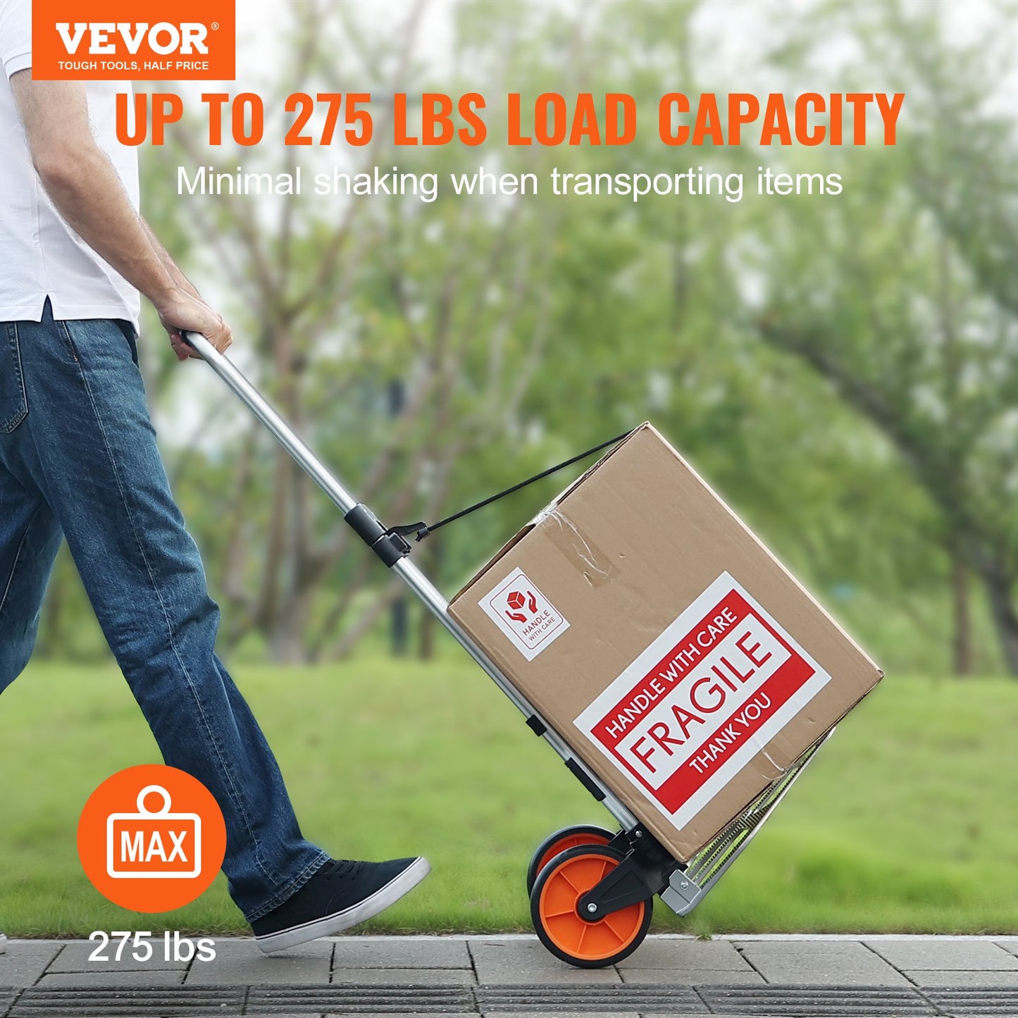 VEVOR Folding Hand Truck, 125 kg Load Capacity, Aluminum Portable Cart, Convertible
