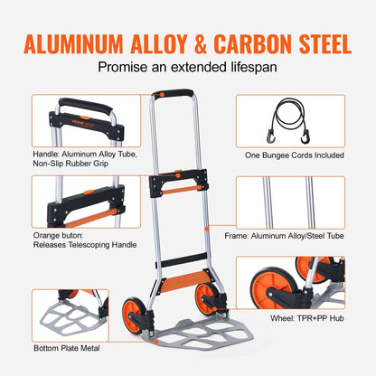 Convertible Aluminum Hand Truck, 125kg Capacity, Lightweight & Portable