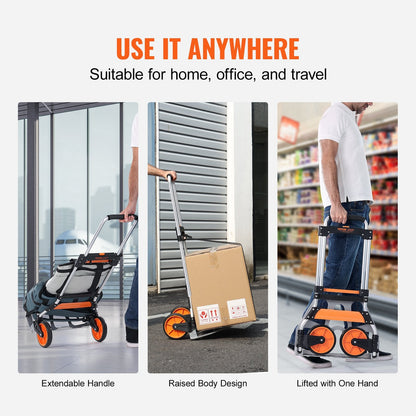 Convertible Aluminum Hand Truck, 125kg Capacity, Lightweight & Portable