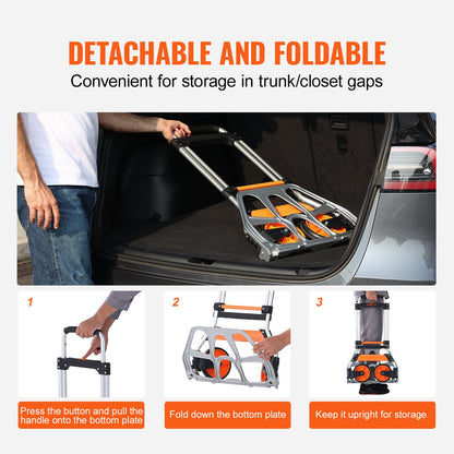 VEVOR Folding Hand Truck, 125 kg Load Capacity, Aluminum Portable Cart, Convertible