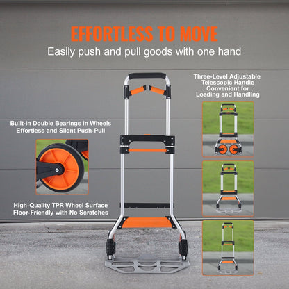 Aluminum Convertible Hand Truck, 140 kg Capacity, Portable & Lightweight