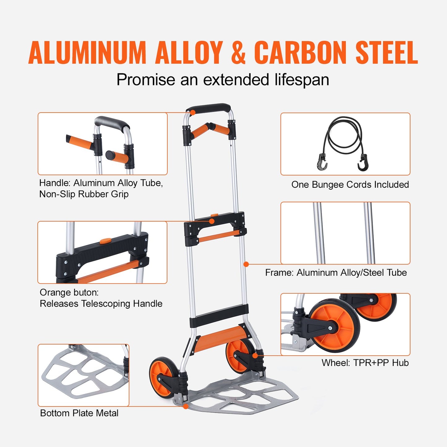 VEVOR Folding Hand Truck, 140 kg Load Capacity, Aluminum Portable Cart, Convertible