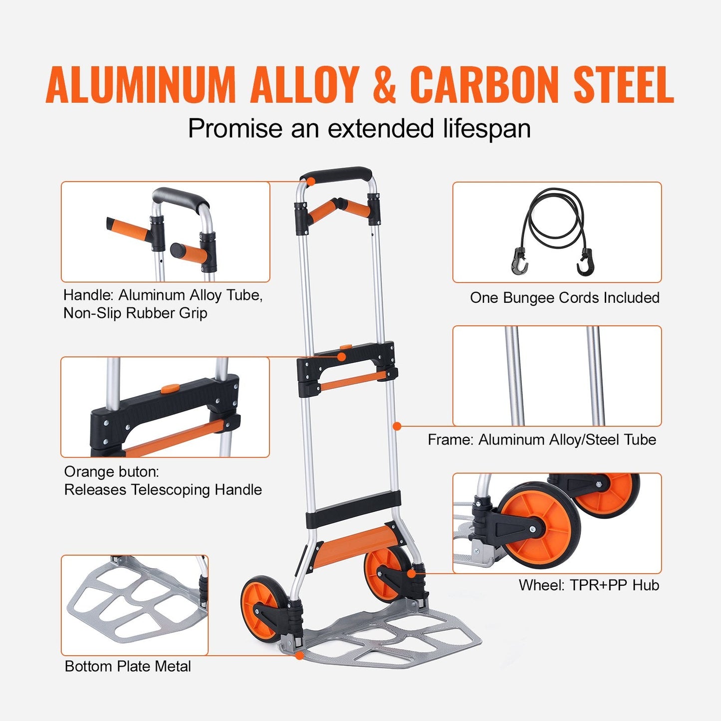 Aluminum Convertible Hand Truck, 140 kg Capacity, Portable & Lightweight