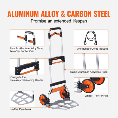 Aluminum Convertible Hand Truck, 140 kg Capacity, Portable & Lightweight