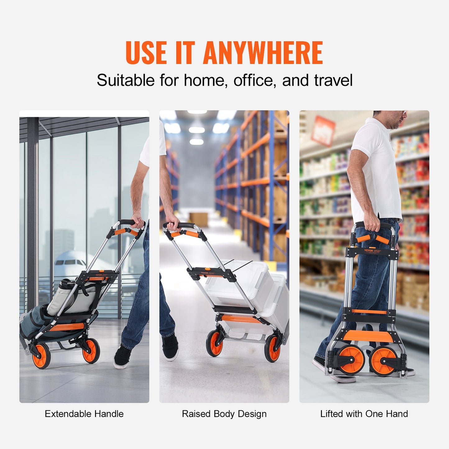 VEVOR Folding Hand Truck, 140 kg Load Capacity, Aluminum Portable Cart, Convertible