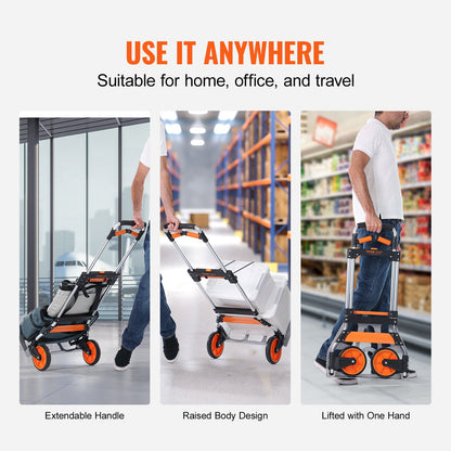 VEVOR Folding Hand Truck, 140 kg Load Capacity, Aluminum Portable Cart, Convertible