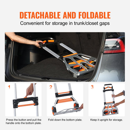 VEVOR Folding Hand Truck, 140 kg Load Capacity, Aluminum Portable Cart, Convertible