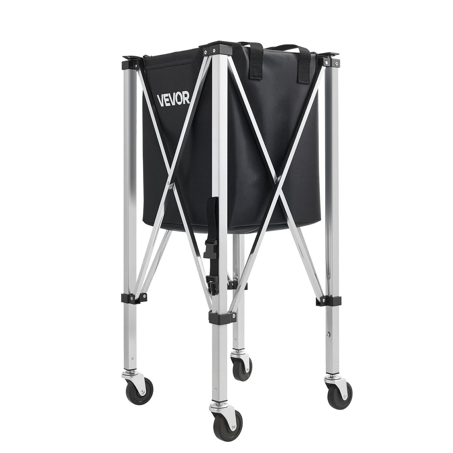 Tennis Ball Hopper, Holds 200 Tennis Balls, Foldable Pickleball Basket Cart with Wheels for Easy Pick Up, Stainless Steel Portable Pickleball Cart Caddy with Storage Bag, for Training Teaching