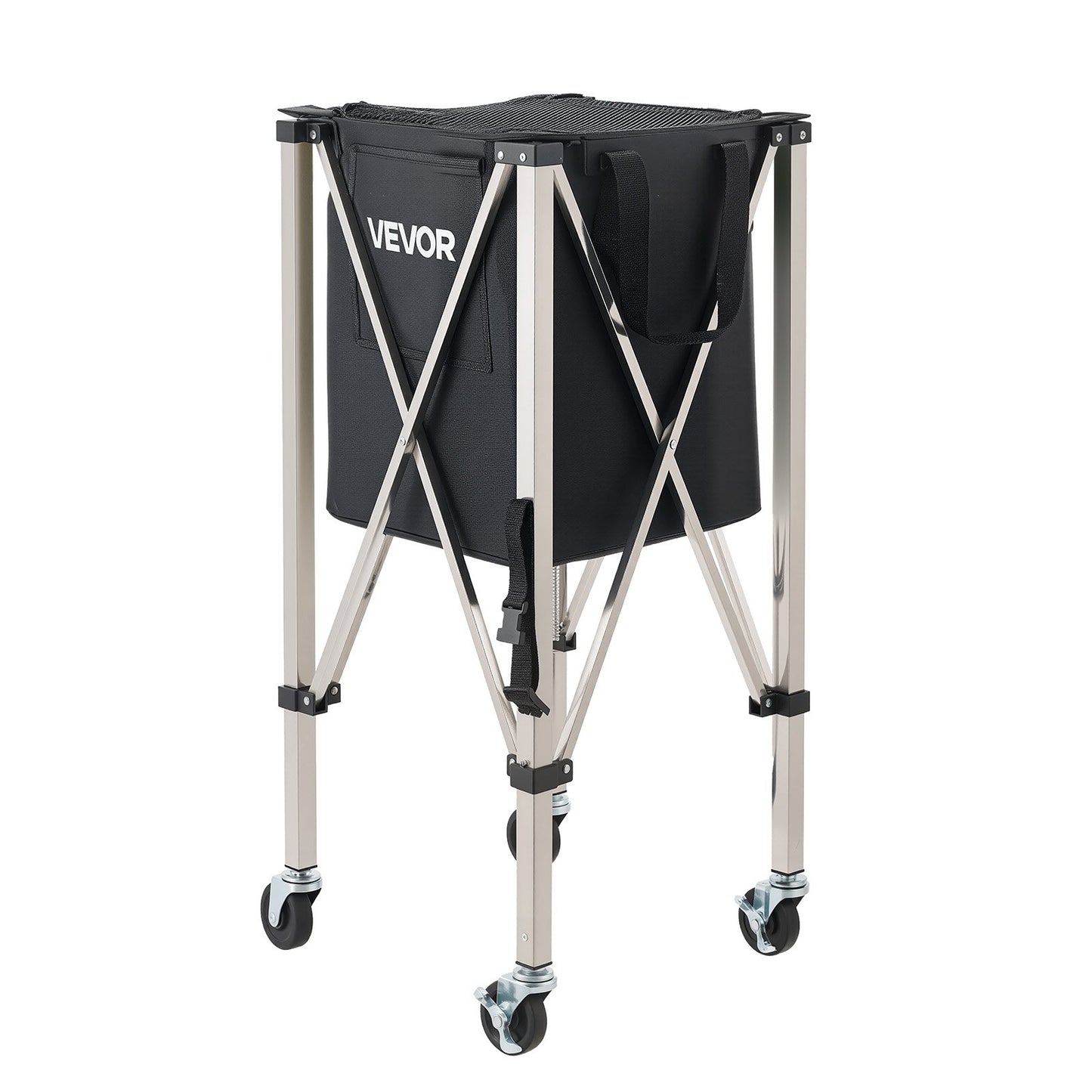 Tennis Ball Hopper, Holds 200 Tennis Balls, Foldable Pickleball Basket Cart with Wheels for Easy Pick Up, Stainless Steel Portable Pickleball Cart Caddy with Storage Bag, for Training Teaching