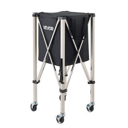 Tennis Ball Hopper, Holds 200 Tennis Balls, Foldable Pickleball Basket Cart with Wheels for Easy Pick Up, Stainless Steel Portable Pickleball Cart Caddy with Storage Bag, for Training Teaching