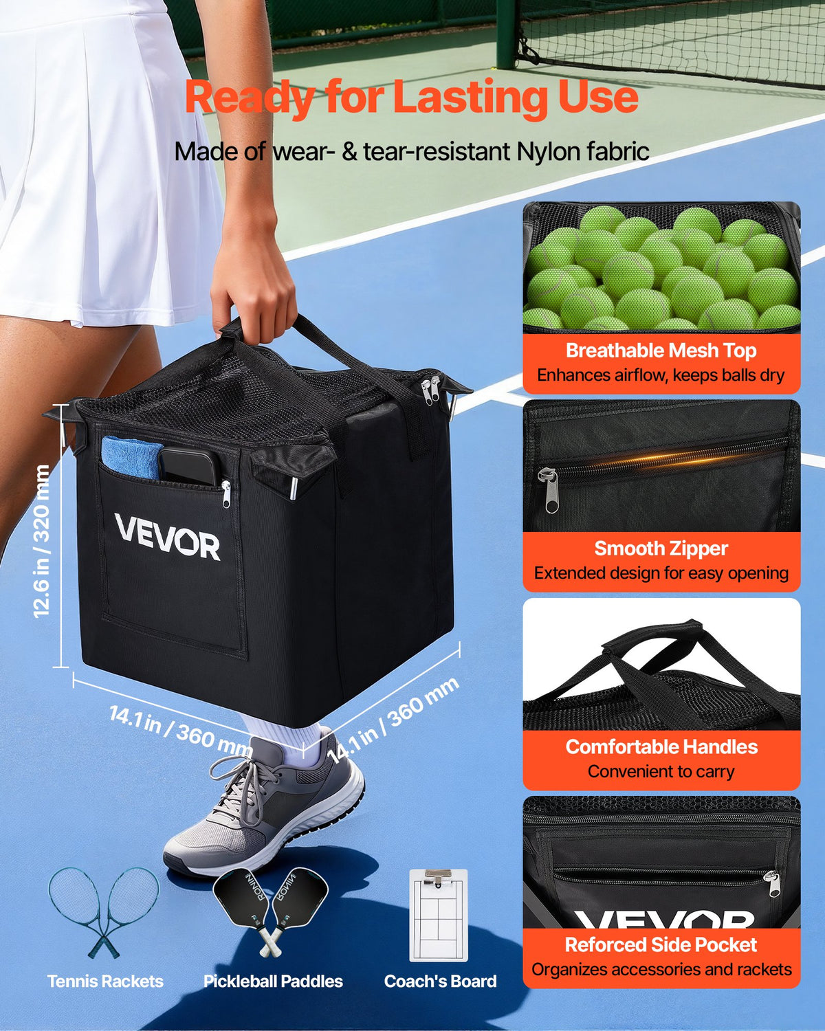 Tennis Ball Hopper, Holds 150 Tennis Balls, Foldable Pickleball Basket Cart with Wheels for Easy Pick Up, Lightweight Aluminum Alloy, Portable Pickleball Caddy with Storage Bag, for Training