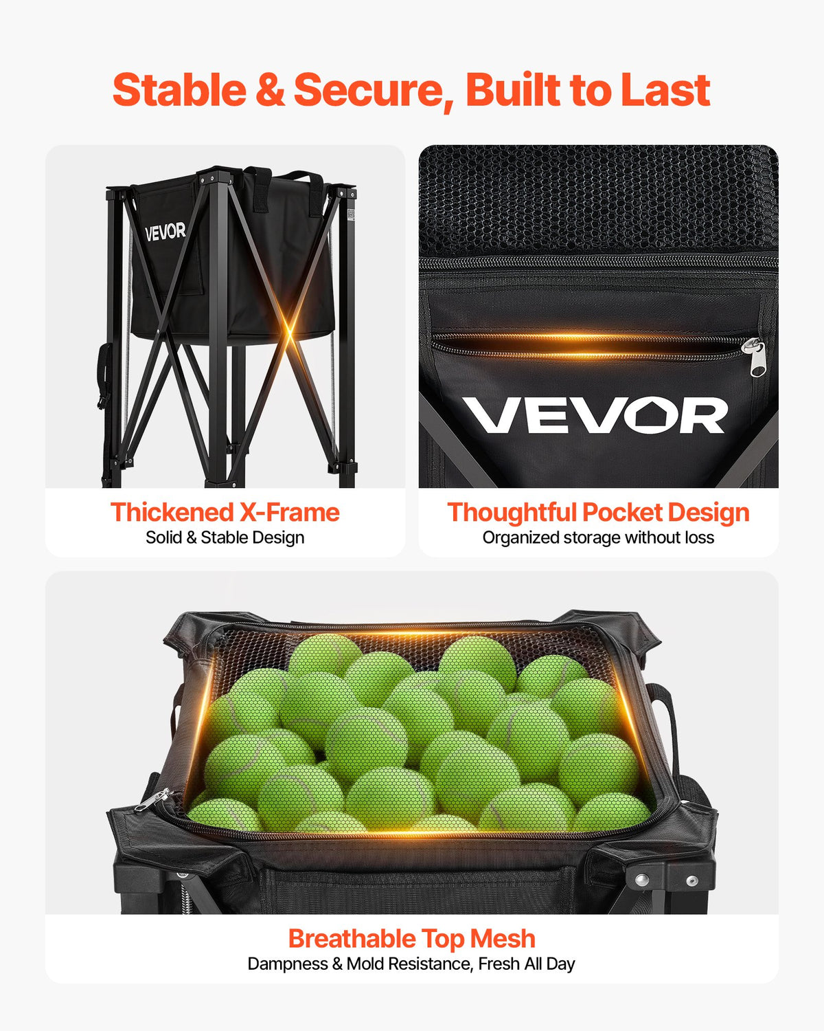 Tennis Ball Hopper, Holds 150 Tennis Balls, Foldable Pickleball Basket Cart with Wheels for Easy Pick Up, Lightweight Aluminum Alloy, Portable Pickleball Caddy with Storage Bag, for Training