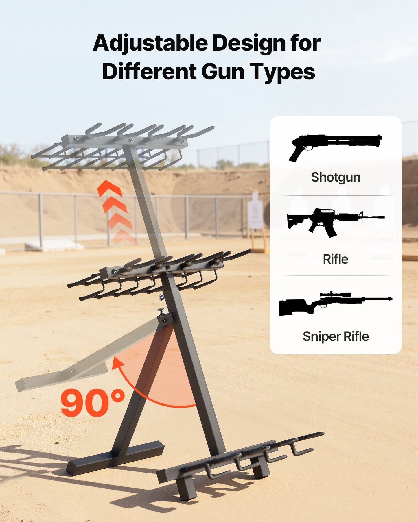Gun Rack, Portable, Folding Heavy Duty Steel Rifle Shotgun Rack Stand, Freestanding Indoor Outdoor Gun Display Storage, Holds Up to 7 Pistols and 4 Rifles or Shotguns, for Shooting Hunting Range