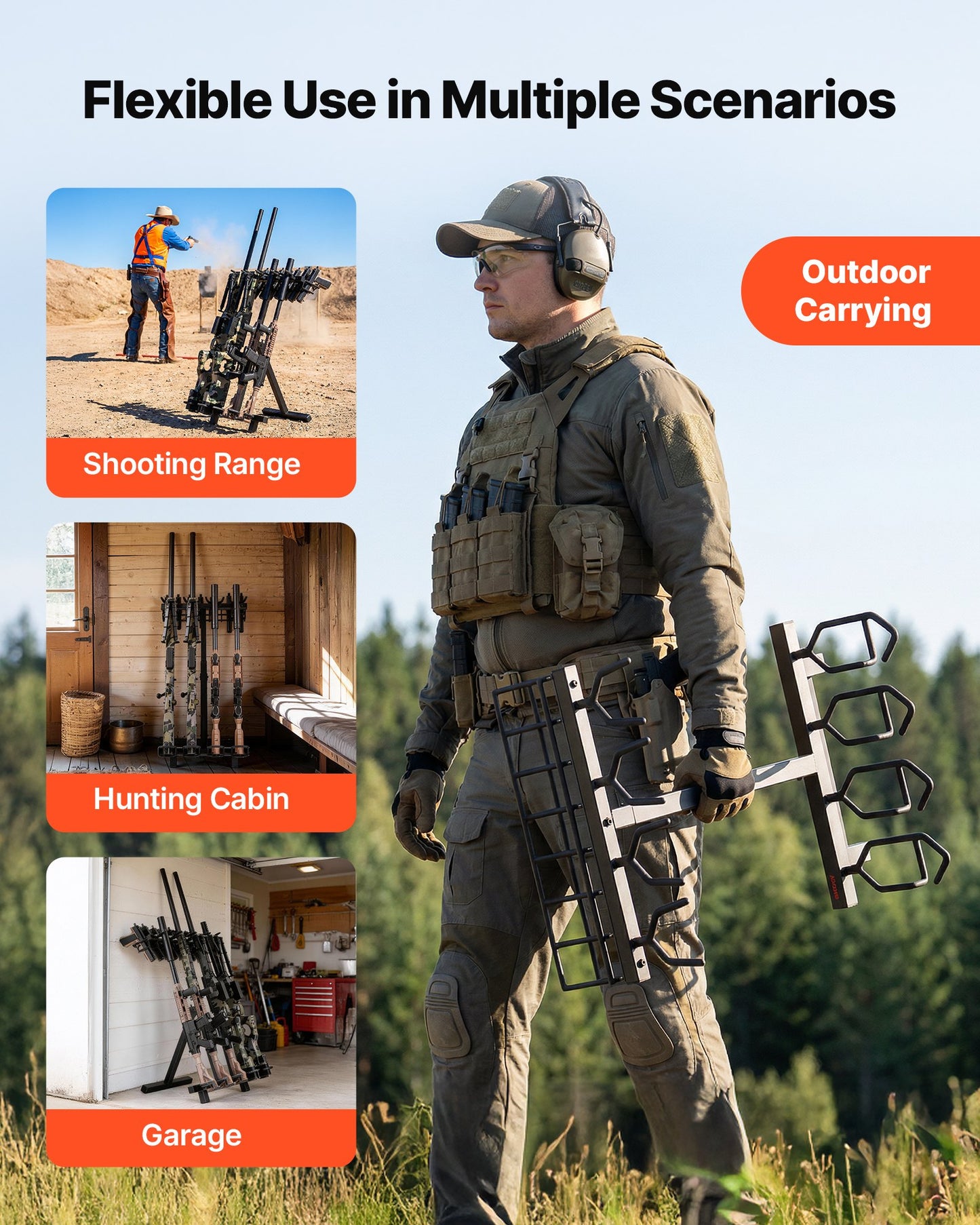 Gun Rack, Portable, Folding Heavy Duty Steel Rifle Shotgun Rack Stand, Freestanding Indoor Outdoor Gun Display Storage, Holds Up to 7 Pistols and 4 Rifles or Shotguns, for Shooting Hunting Range
