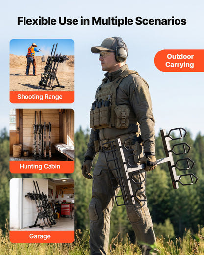 Gun Rack, Portable, Folding Heavy Duty Steel Rifle Shotgun Rack Stand, Freestanding Indoor Outdoor Gun Display Storage, Holds Up to 7 Pistols and 4 Rifles or Shotguns, for Shooting Hunting Range